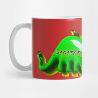 Fun green Retro Dino and birds with a shadow - vegetarian Mug